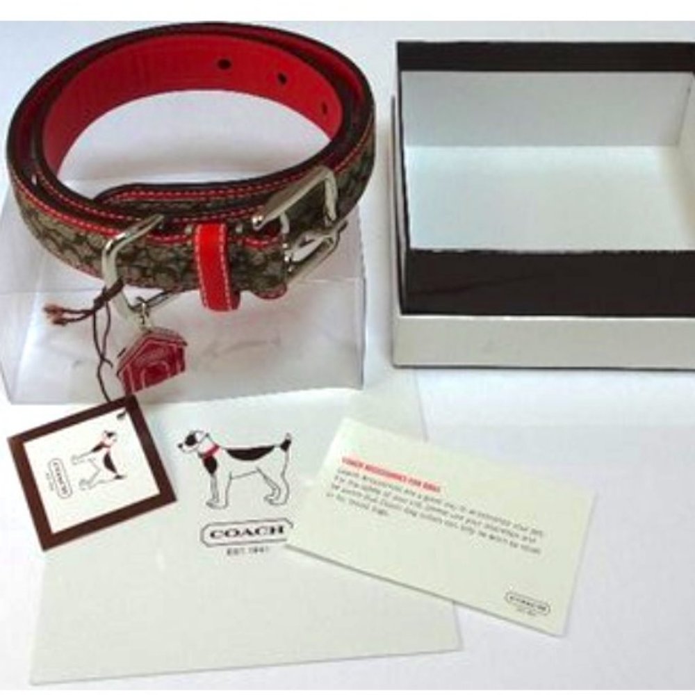 NEW COACH Leather CC  Monogram Canvas Pet Dog Collar Necklace Harness Charm